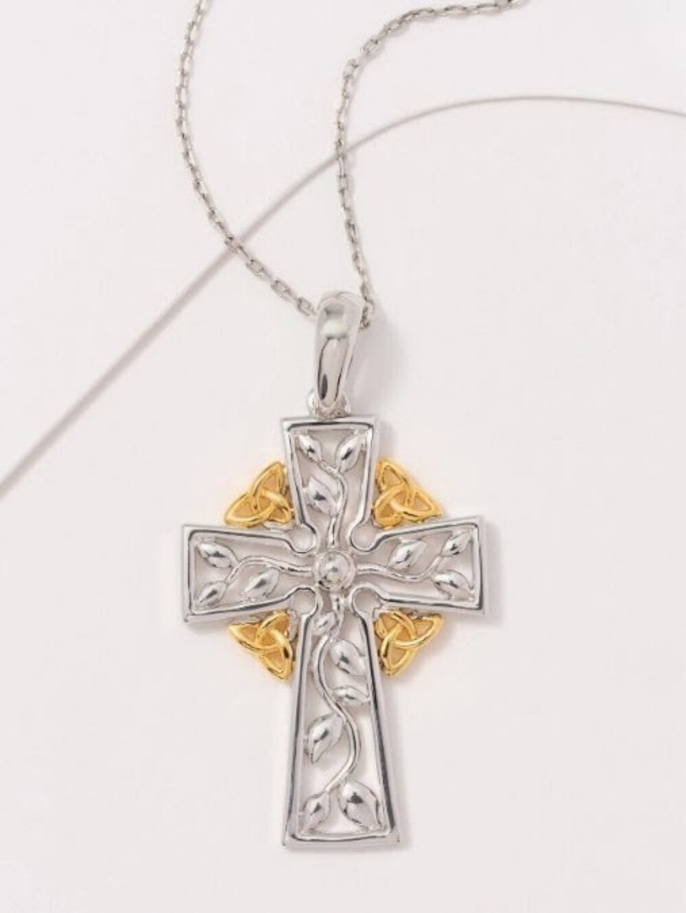 Solvar Sterling Silver Celtic Cross Necklace Tree of Life-Trinity 18K Plate